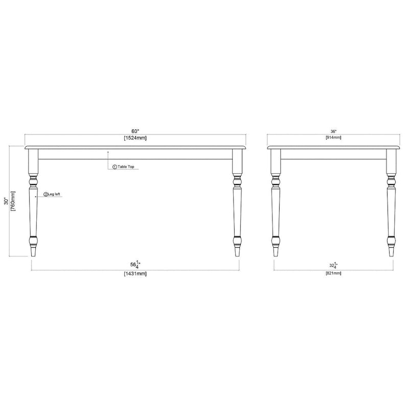 Table de salle à manger rectangulaire - Crème