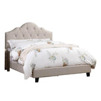 Lit Queen Size rembourré, tête de lit capitonnée réglable, tissu taupe