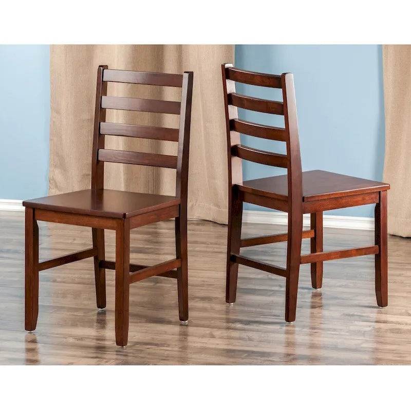 Lot de 2 chaises de salle à manger à dossier échelle en bois massif, finition noyer