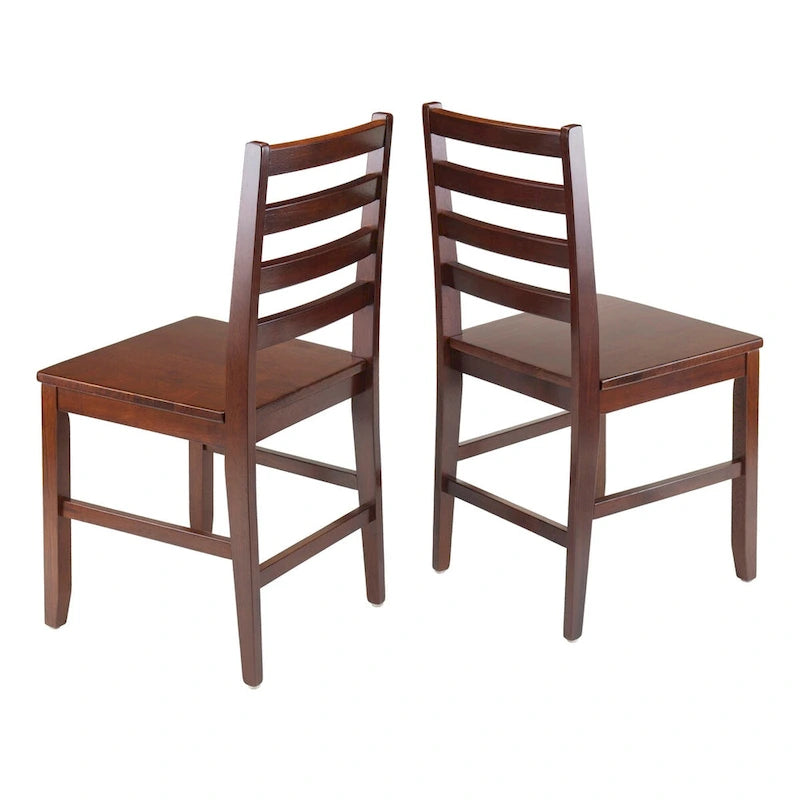 Lot de 2 chaises de salle à manger à dossier échelle en bois massif, finition noyer