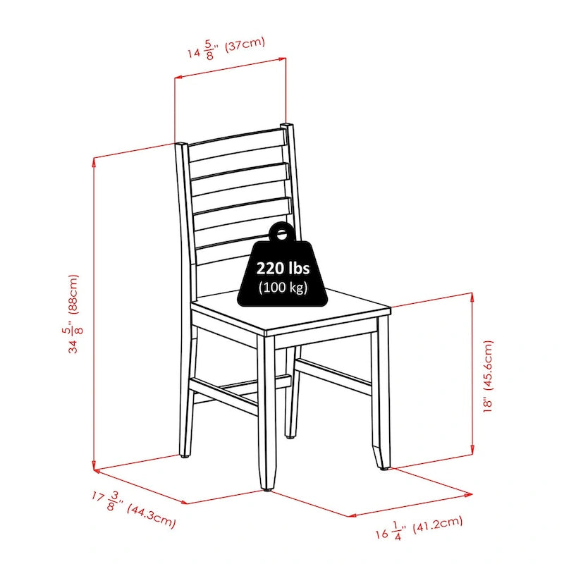 Lot de 2 chaises de salle à manger à dossier échelle en bois massif, finition noyer