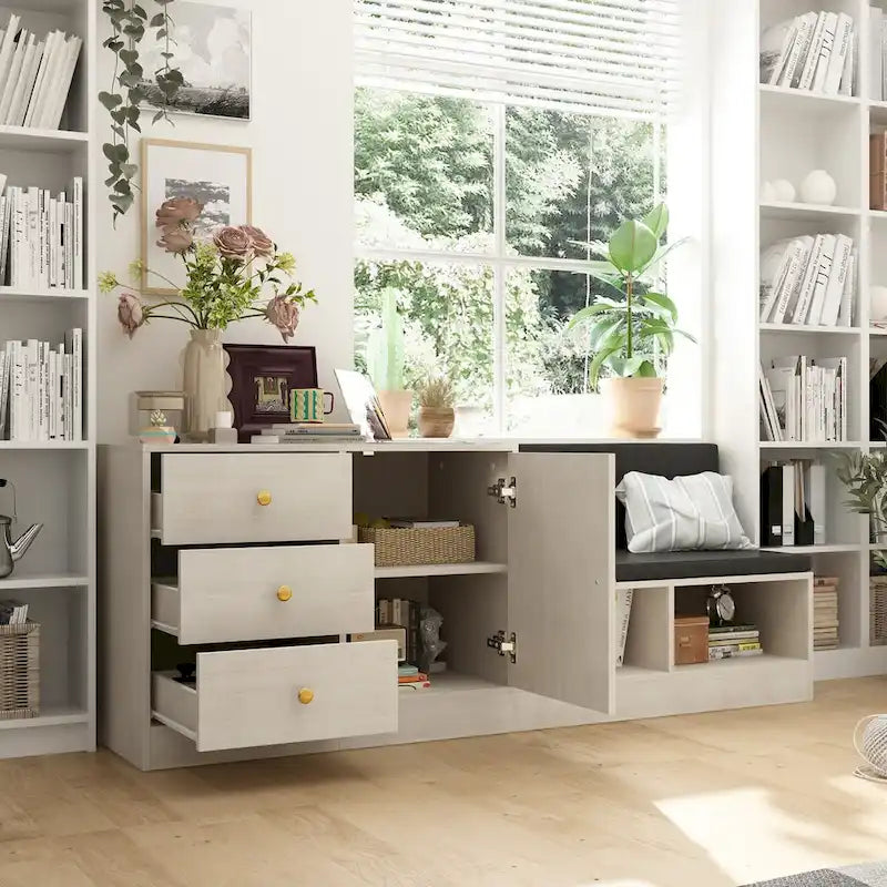 Banc de rangement pour chaussures avec siège rembourré et étagères réglables