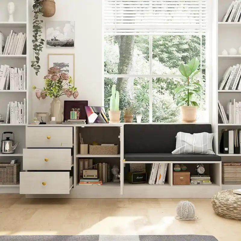 Banc de rangement pour chaussures avec siège rembourré et étagères réglables