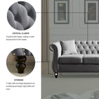 Canapé Chesterfield 3 places capitonné avec accoudoirs roulés et clous décoratifs
