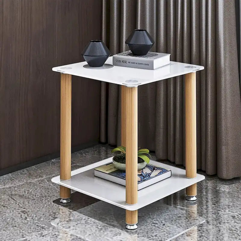 Table d'appoint à 2 niveaux avec étagère de rangement
