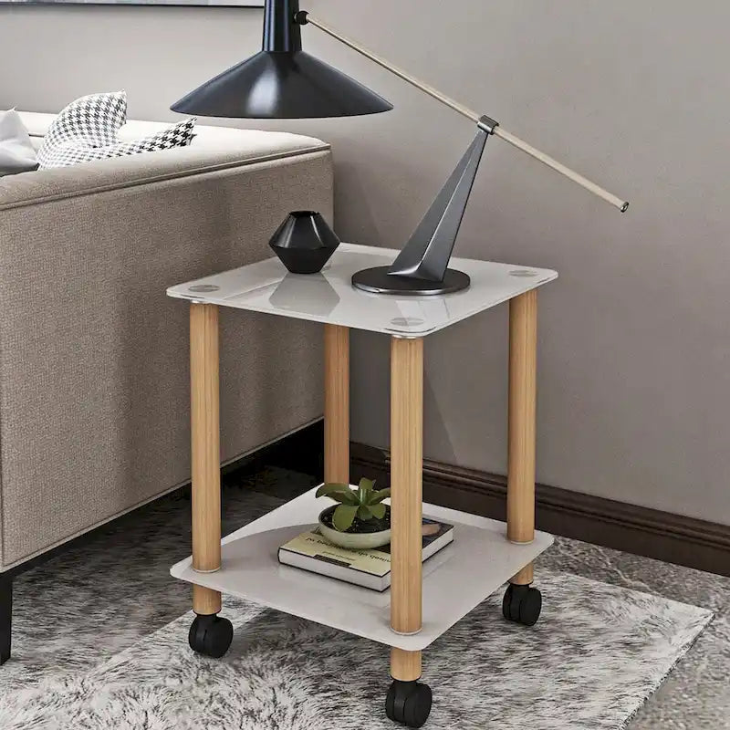 Table d'appoint à 2 niveaux avec étagère de rangement