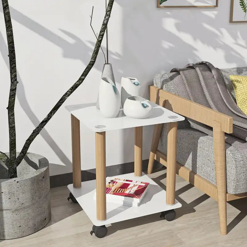 Table d'appoint à 2 niveaux avec étagère de rangement