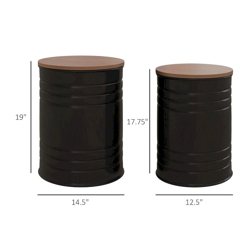 Tables gigognes rondes avec couvercles en bois amovibles, lot de 2