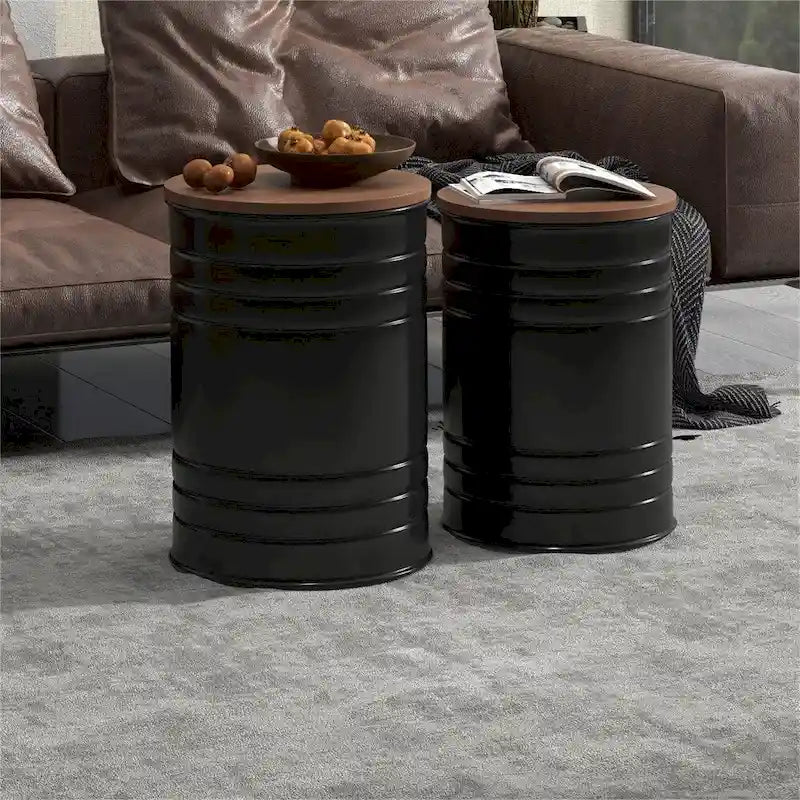 Tables gigognes rondes avec couvercles en bois amovibles, lot de 2