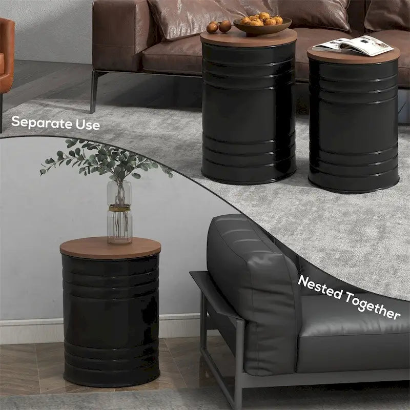 Tables gigognes rondes avec couvercles en bois amovibles, lot de 2