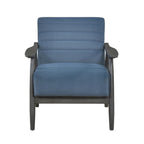 Fauteuil d'appoint avec surpiqûres – Velours bleu et cadre en bois gris