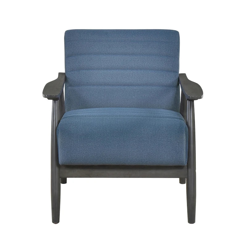 Fauteuil d'appoint avec surpiqûres – Velours bleu et cadre en bois gris