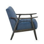 Fauteuil d'appoint avec surpiqûres – Velours bleu et cadre en bois gris