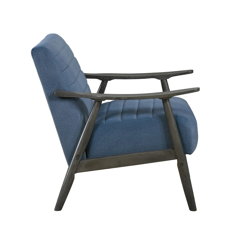 Fauteuil d'appoint avec surpiqûres – Velours bleu et cadre en bois gris