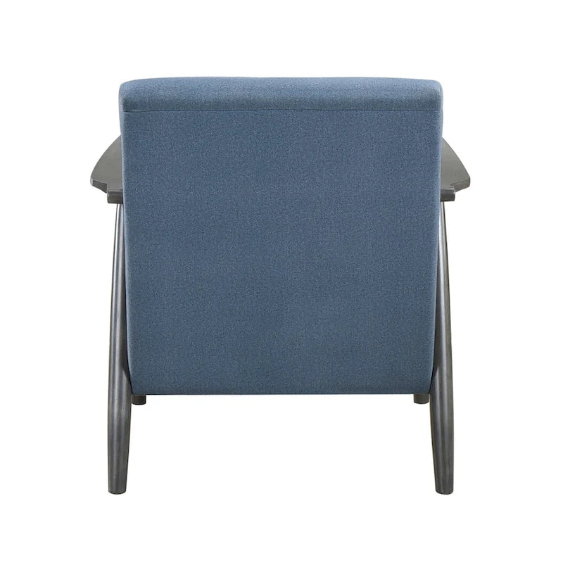 Fauteuil d'appoint avec surpiqûres – Velours bleu et cadre en bois gris