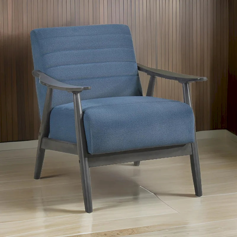 Fauteuil d'appoint avec surpiqûres – Velours bleu et cadre en bois gris