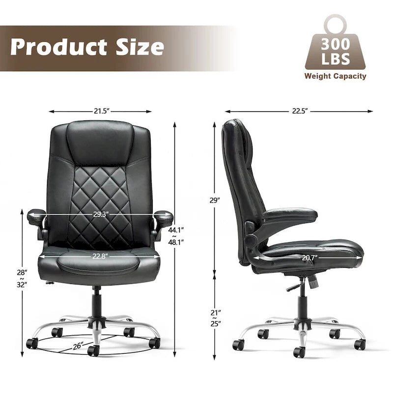 Chaise de bureau pivotante en similicuir avec accoudoirs relevables