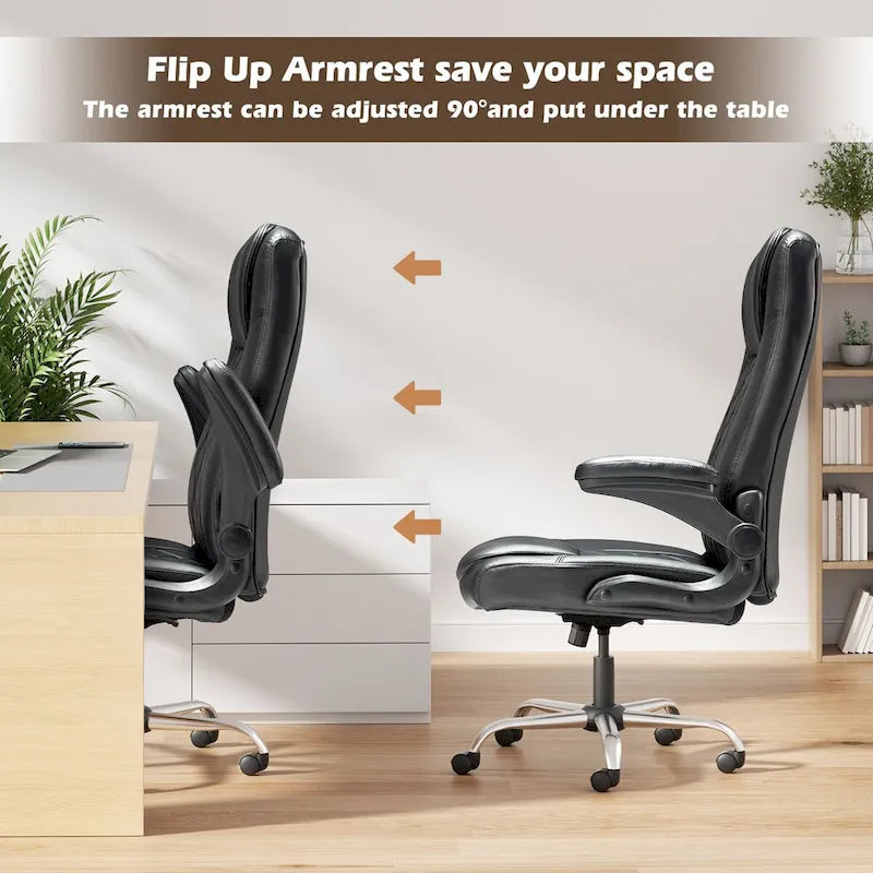 Chaise de bureau pivotante en similicuir avec accoudoirs relevables