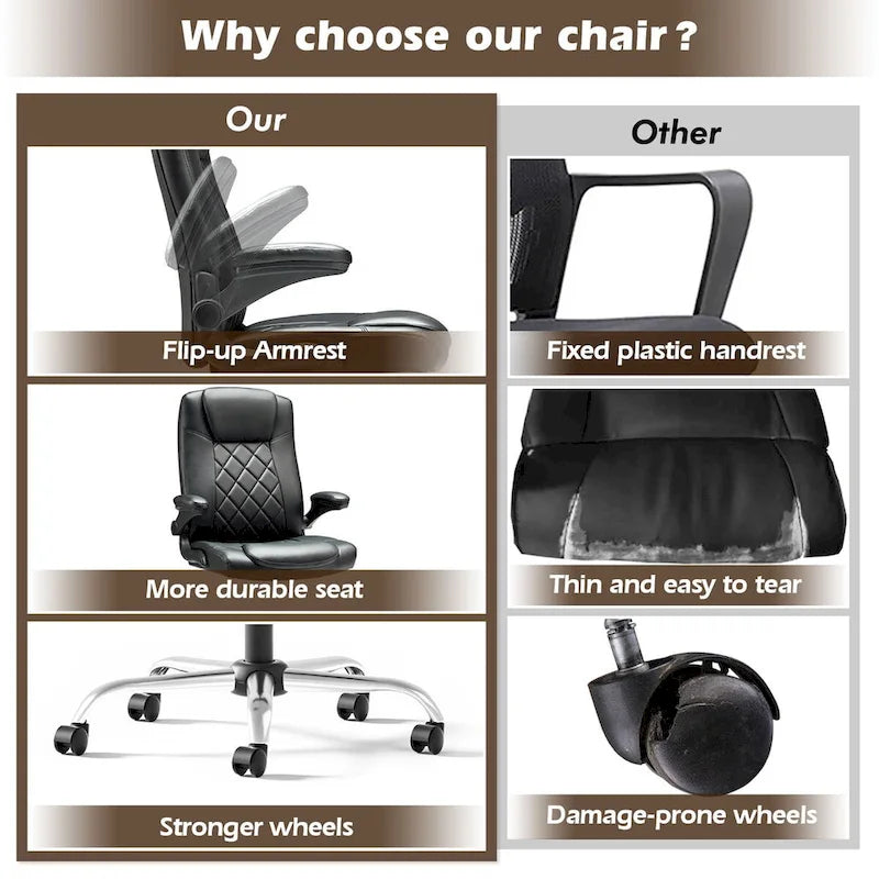 Chaise de bureau pivotante en similicuir avec accoudoirs relevables