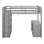 Lit mezzanine une place avec échelle, étagères, bureau 4 tiroirs et sommier à lattes en bois