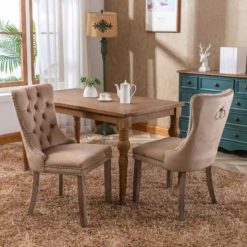 Chaises de salle à manger capitonnées en velours avec pieds en bois massif, lot de 2