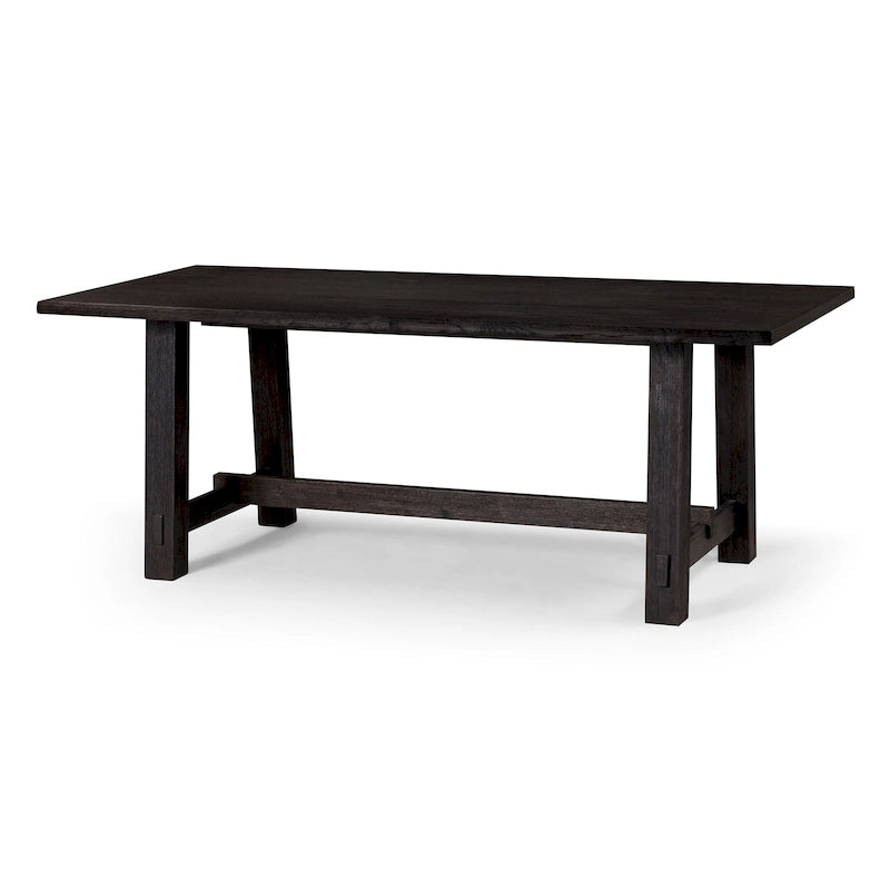 Table à manger rectangulaire en bois, finition noire vieillie