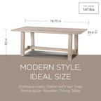 Table à manger rectangulaire en bois, finition noire vieillie