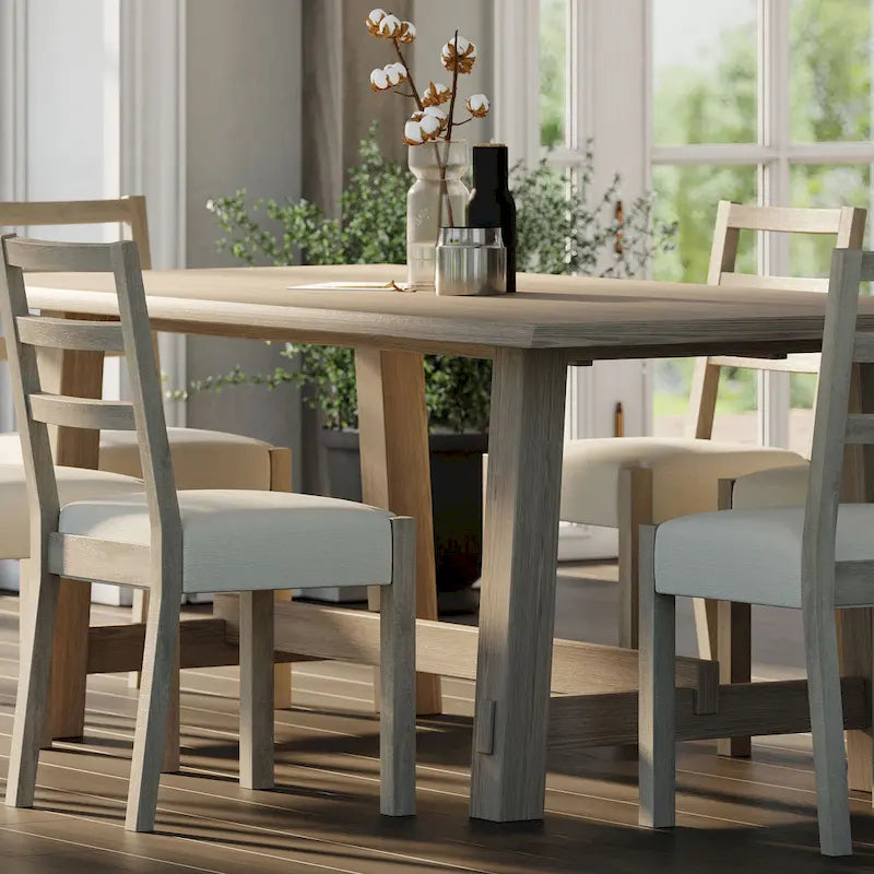 Table à manger rectangulaire en bois, finition noire vieillie