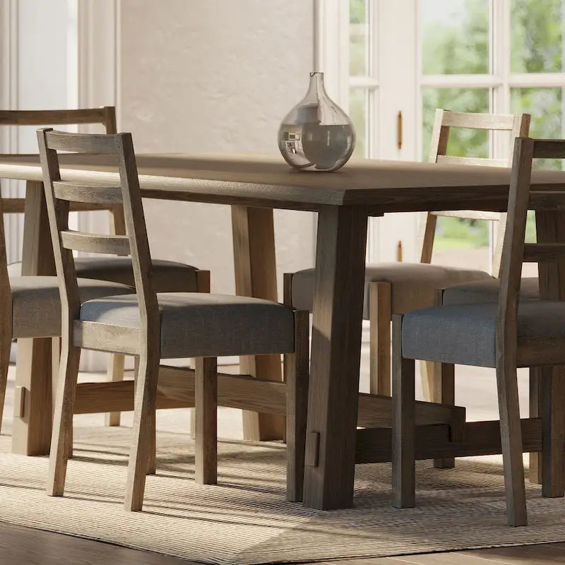 Table à manger rectangulaire en bois, finition noire vieillie