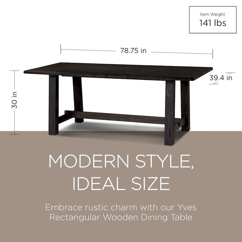 Table à manger rectangulaire en bois, finition noire vieillie