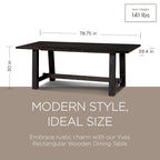 Table à manger rectangulaire en bois, finition noire vieillie