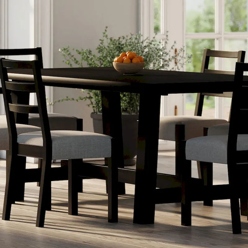Table à manger rectangulaire en bois, finition noire vieillie