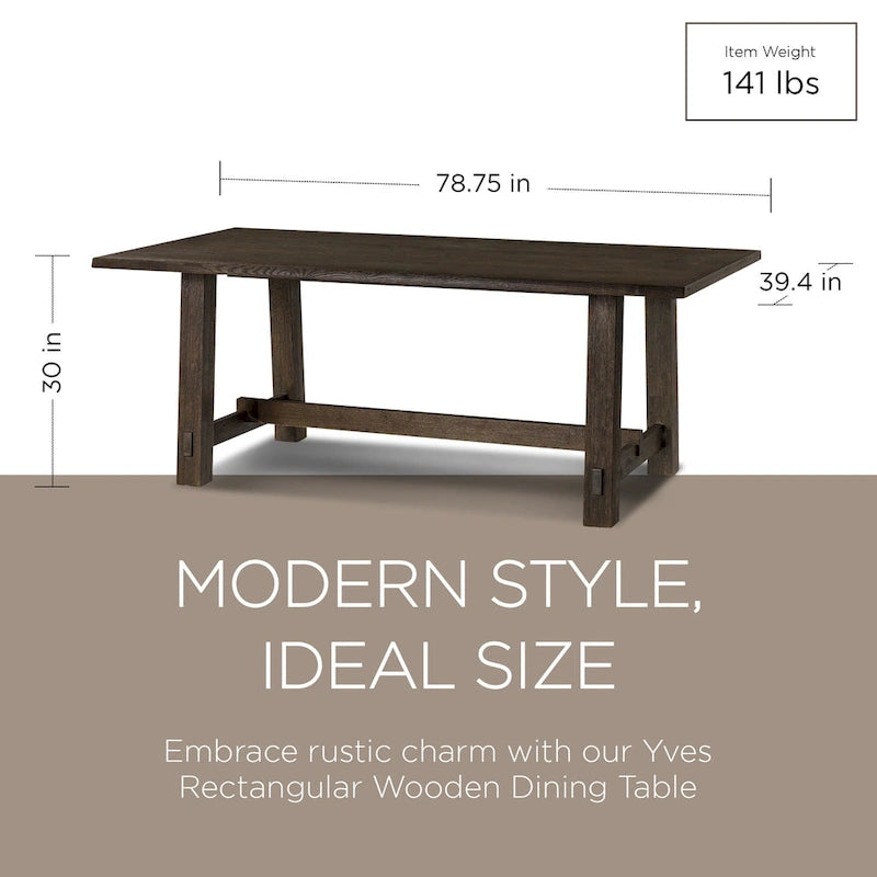 Table à manger rectangulaire en bois, finition noire vieillie