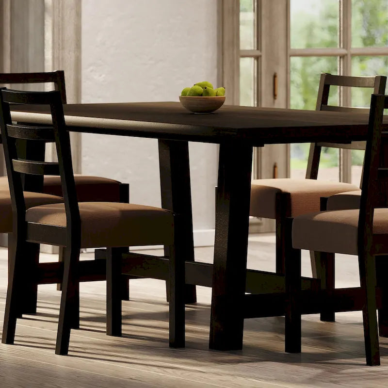 Table à manger rectangulaire en bois, finition noire vieillie