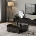 Table basse carrée avec surface miroir et sections coulissantes