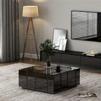 Table basse carrée avec surface miroir et sections coulissantes