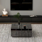 Table basse carrée avec surface miroir et sections coulissantes