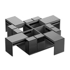 Table basse carrée avec surface miroir et sections coulissantes
