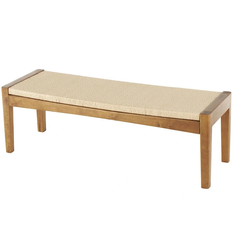 Banc d'intérieur traditionnel fait main en bois avec assise en corde tressée - Marron -