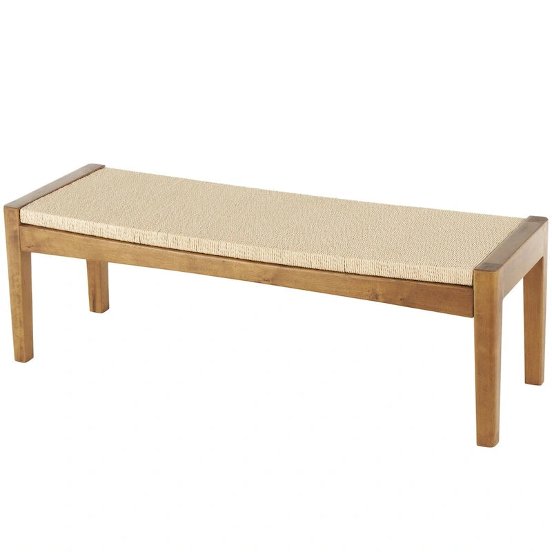 Wood Handmade Traditional Home Bench with Rope Wrapped Seat - Brown - 
