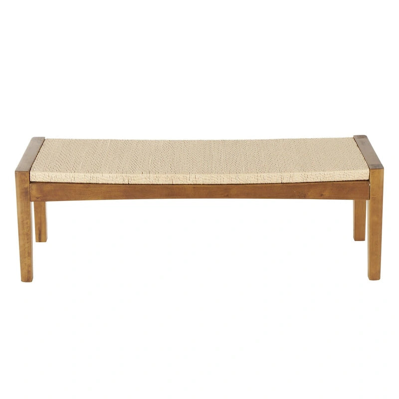 Banc d'intérieur traditionnel fait main en bois avec assise en corde tressée - Marron -