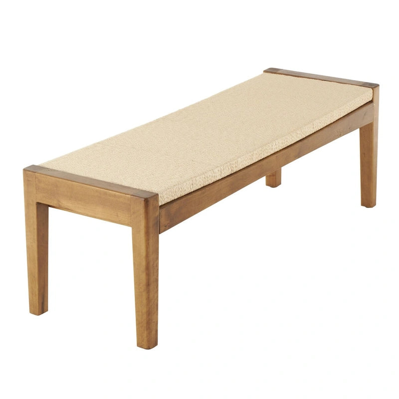 Banc d'intérieur traditionnel fait main en bois avec assise en corde tressée - Marron -